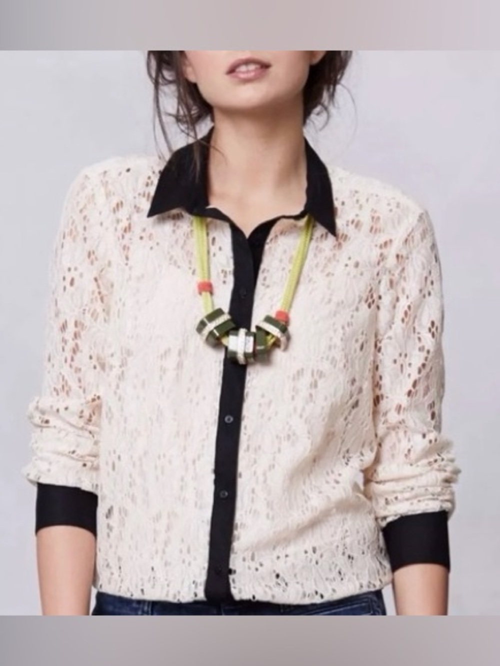 Anthropologie Vanessa Virginia Cream Lace Floral Button-Down Blouse | Size 4